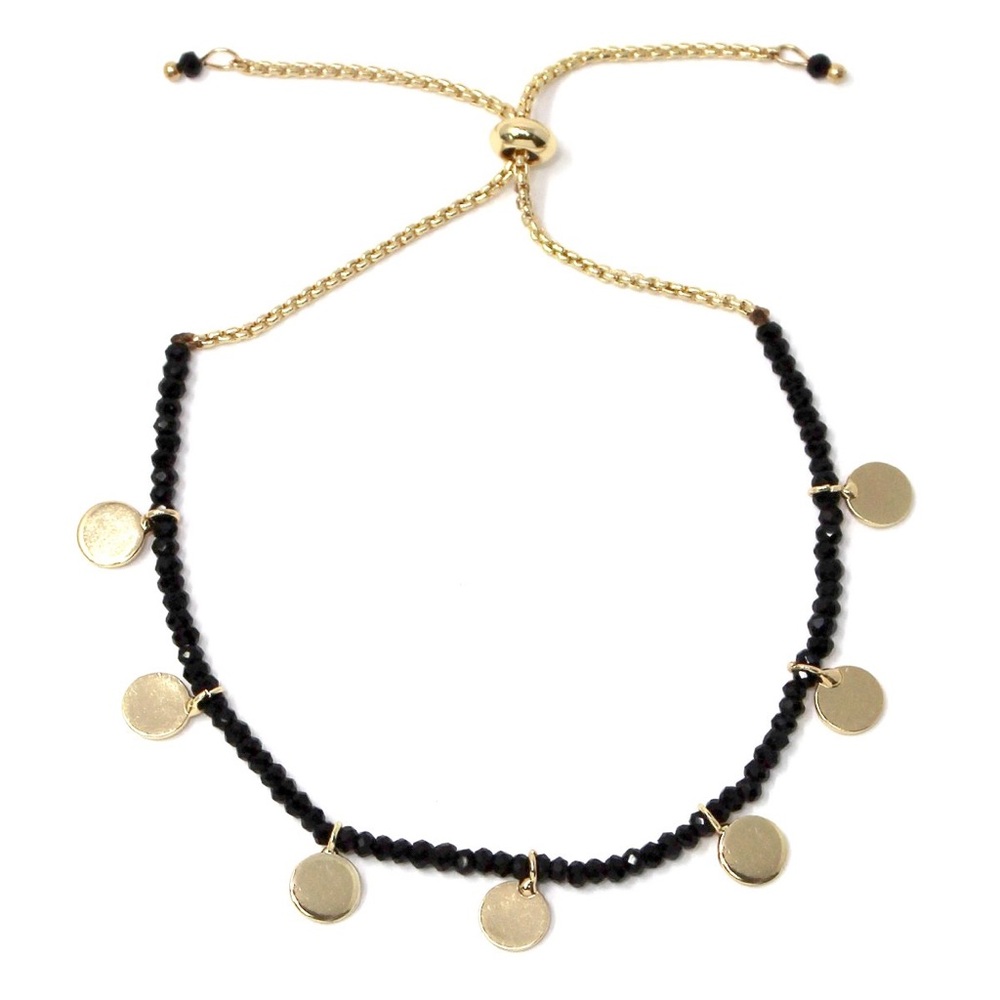 Golden Drops Beaded Bracelet, One Size - Adjustable, Black & Gold
